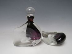 A KARLIN RUSHBROOKE STUDIO GLASS 'WEDGE' PERFUME BOTTLE, H 17.5 cm, together with a stylised