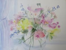 CELIA RUSSELL (b.1900). A still life study of flowers in a vase, signed lower left, watercolour,
