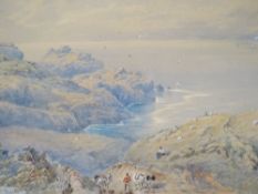 PIKE. Extensive coastal landscape with figures, sheep and horses, signed and dated 1876 lower