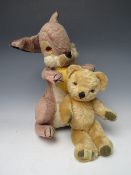 A VINTAGE MERRYTHOUGHT MUSICAL 'THUMPER' SOFT TOY, H 41 cm, together with a smaller vintage