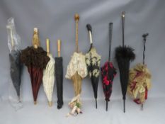 A COLLECTION OF VINTAGE VICTORIAN & EDWARDIAN PARASOLS, various styles and periods to include lace