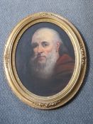 (XIX). an oval head and shoulder portrait study of a bearded priest, unsigned, oil on canvas laid on