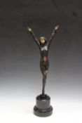 AN ART DECO STYLE BRONZE TYPE FIGURE OF A DANCER, on marble base, H 46.5 cm