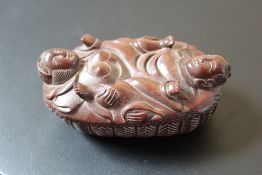 A JAPANESE TYPE EROTIC CARVED WOODEN BOX, W 11.5 cm