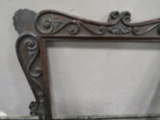 A 19TH CENTURY DECORATIVE DARK HARDWOOD FRAME WITH SCROLLING, widest frame W 7.5 cm, rebate 43 x