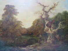 J. MILLER (XIX). British school 'The Deer Park' see verso, signed lower left, oil on canvas, framed,