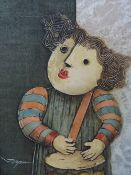 ROYBEL (XX). Continental school, modernist study of a young girl playing a drum, signed lower