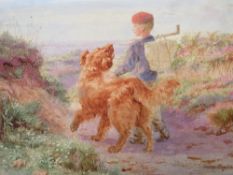 HELENA JANE MAGUIRE (1860-1909). Coastal landscape with dog and young traveller on a path, signed
