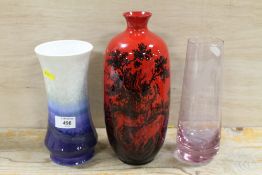 A LARGE ROYAL DOULTON FLAMBE VASE ENTITLED 'WOODCUT' 1619 DEPICTING DEER IN THE WOODS TOGETHER