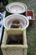 SEVEN ASSORTED GARDEN PLANTERS INCLUDING A SQUARE PLANTER