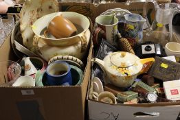 TWO TRAYS OF ASSORTED CERAMICS ETC TO INCLUDE AN ART DECO CROWN DUCAL TEAPOT