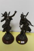 TWO MODERN SPELTER / BRONZE EFFECT FEMALE CHERUBIC / WINGED NYMPH FIGURES