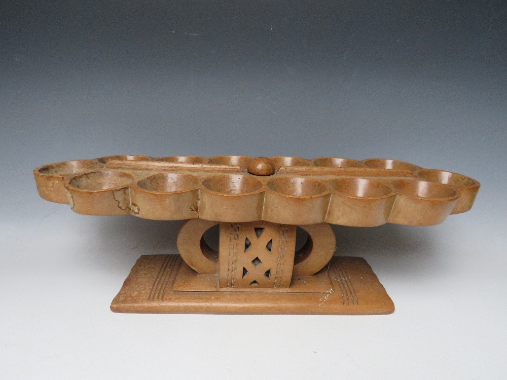 AN AFRICAN TRIBAL ASHANTI 'MANCALA' BEAD GAME BOARD, on a raised stand with pierced decoration, W 68 - Image 5 of 6