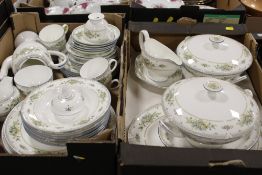 TWO TRAYS OF WEDGWOOD PETERSHAM TEA AND DINNERWARE (APPROX 54 PIECES)