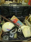 A QUANTITY OF COLLECTABLES ETC TO INC MODEL BOAT, METAL DETECTOR (A/F), MOTORCYCLE HELMET, RETRO