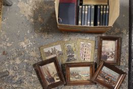 A COLLECTION OF OAK FRAMED AND GLAZED PRINTS TOGETHER WITH A SELECTION OF BOOKS