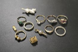 A COLLECTION OF ASSORTED DRESS RINGS TO INCLUDE A HALLMARKED 9CT GOLD ETERNITY RING - APPROX