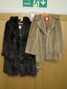 A VINTAGE RICH MAHOGANY BROWN FUR COAT, TOGETHER WITH A PASTEL FAUX FUR JACKET (2)
