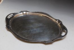 A HALLMARKED SILVER TWIN HANDLED SERVING TRAY BY ROBERTS & BELK - SHEFFIELD 1930, approx weight