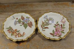 TWO ROYAL WORCESTER BLUSH IVORY SCALLOPED FLORAL PLATES
