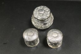 THREE ANTIQUE SILVER MOUNTED JARS