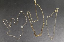 A SMALL QUANTITY OF YELLOW METAL CHAINS ETC TO INC A SEED PEARL EXAMPLE