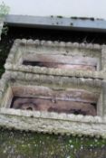 A PAIR OF RECTANGULAR CONCRETE GARDEN TROUGHS