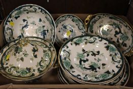 TWO TRAYS OF MASON'S CHARTREUSE TEA AND DINNERWARE