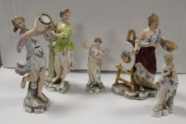 A COLLECTION OF FIVE CONTINENTAL CERAMIC FIGURES