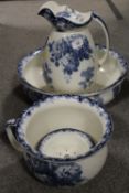 A BLUE AND WHITE JUG AND BOWL SET ETC
