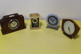 FOUR SMALL CLOCKS TO INCLUDE ART DECO EXAMPLES AND A FERRANTI EXAMPLE A/F