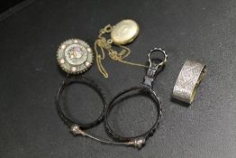 A VICTORIAN SILVER SCARF CLIP, MICRO MOSAIC ETC