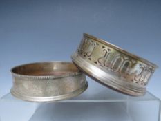 A HALLMARKED SILVER BOTTLE COASTER - BIRMINGHAM 2000, together with a London hallmarked silver