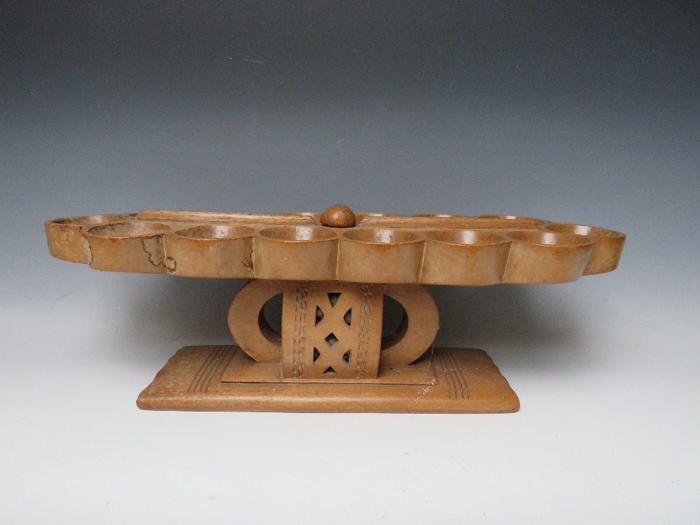 AN AFRICAN TRIBAL ASHANTI 'MANCALA' BEAD GAME BOARD, on a raised stand with pierced decoration, W 68 - Image 6 of 6