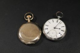 A GOLD PLATED MANUAL WIND FULL HUNTER POCKET WATCH TOGETHER WITH A HALLMARKED SILVER OPEN FACED