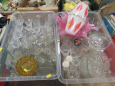 TWO TRAYS OF ASSORTED GLASSWARE TO INCLUDE BABYCHAM GLASSES