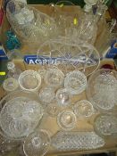TWO TRAYS OF CUT GLASS TO INCLUDE KNIFE RESTS ETC