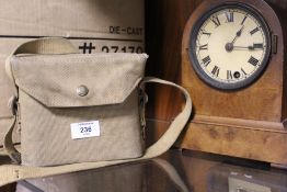 A SMALL MANTEL CLOCK TOGETHER WITH A CASED SET OF BINOCULARS (2)