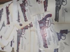 A QUANTITY OF DETAILED DRAWINGS OF HAND GUNS ETC