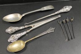 A HALLMARKED IRISH SILVER RAT TAIL DESERT SPOON = MAKERS MARK LK AND TWY TOGETHER WITH ANOTHER