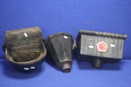 THREE ANTIQUE CAST HOPPERS