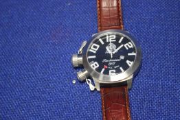 A TAUCHMEISTER OVERSIZED GENTLEMANS DIVERS DIAL WRIST WATCH ON A LEATHER STRAP