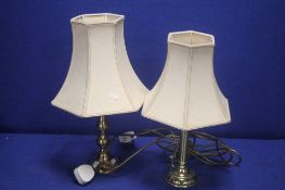 TWO BRASS BASED TABLE LAMPS