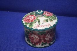 A WEMYS POTTERY CABBAGE ROSE BISCUIT JAR