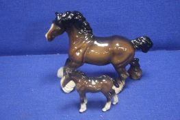 A BESWICK SHIRE HORSE TOGETHER WITH A BESWICK PONY