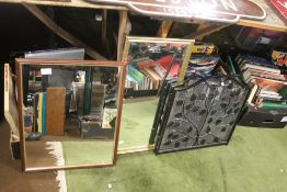 TWO ASSORTED MIRRORS AND A FIRE SCREEN