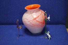 A CAITHNESS GLASS VASE TOGETHER WITH TWO GLASS FIGURES