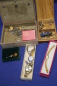 A QUANTITY OF ASSORTED COSTUME JEWELLERY AND WRIST WATCHES