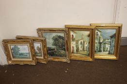 FIVE GILT FRAMED OILS