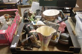 TWO TRAYS OF COLLECTABLES TO INCLUDE A BAROMETER, TREEN ETC (TRAY NOT INCLUDED)